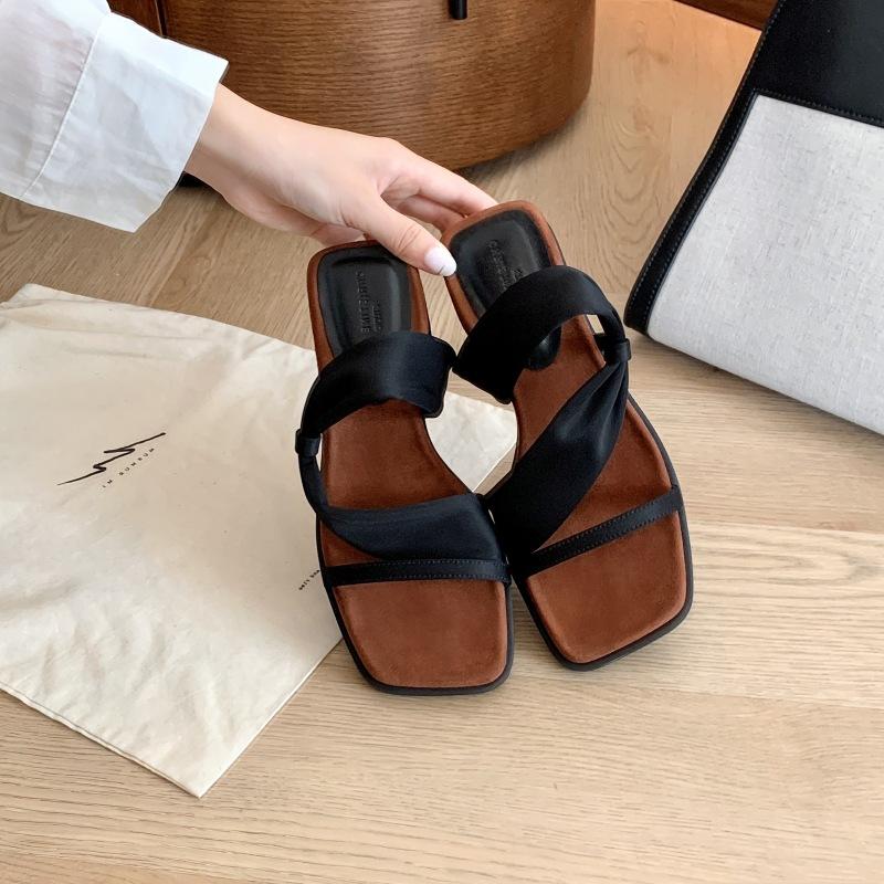 

Sheepskin version~ two wear drag 4cm square head thick bottom heightening beach vacation cool slippers women s summer wear 40