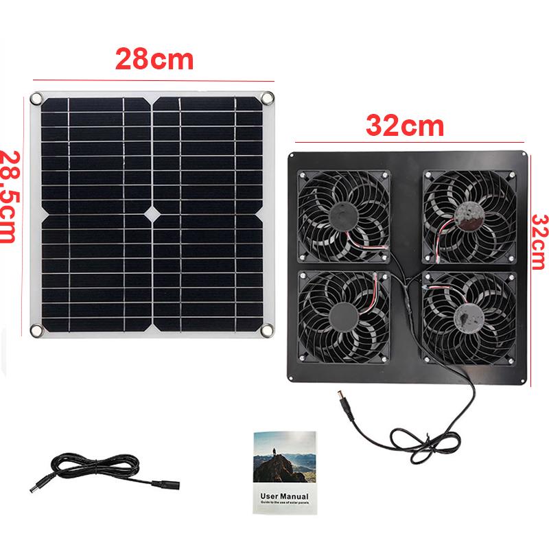 30W 18V Solar Abluftventilator Tragbarer Ventilator Solarpanelbetrieben 4 Ventilatoren Luftabsauger für Hunde- Hühnerstall Wohnmobil Gewächshausventilator