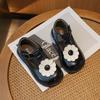 Girl Princess Shoes 2024 Spring Autumn Children Causal Leather Shoes Fashion Versatile Sweet Flower Kids Retro Flat Single Shoes