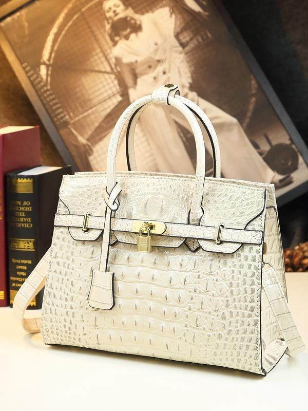 Bag Handbag Atmospheric Platinum Bag Crocodile Pattern Large Bag Middle-Aged Hard Leather Women'S Bag