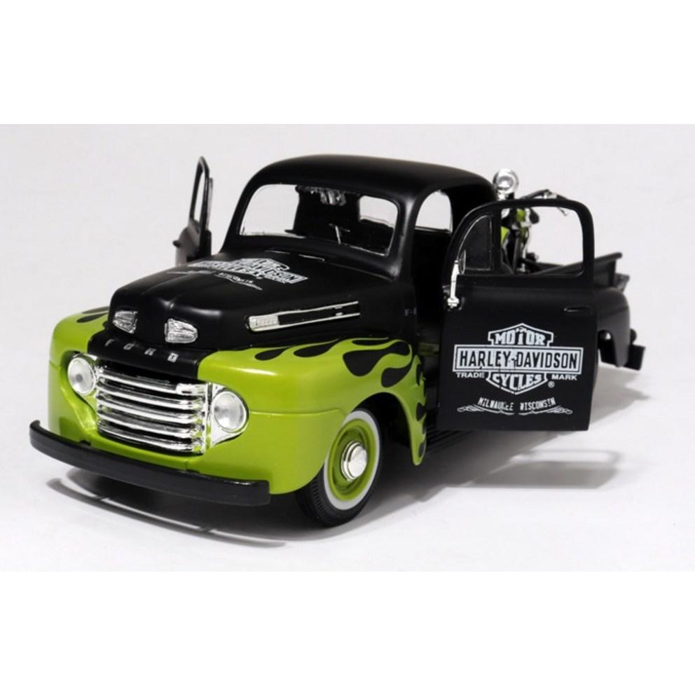 Maisto 1:24 Harley-Davidson Pickup Truck & Motorcycle Diecast Model Set, Green Black, 1 Set