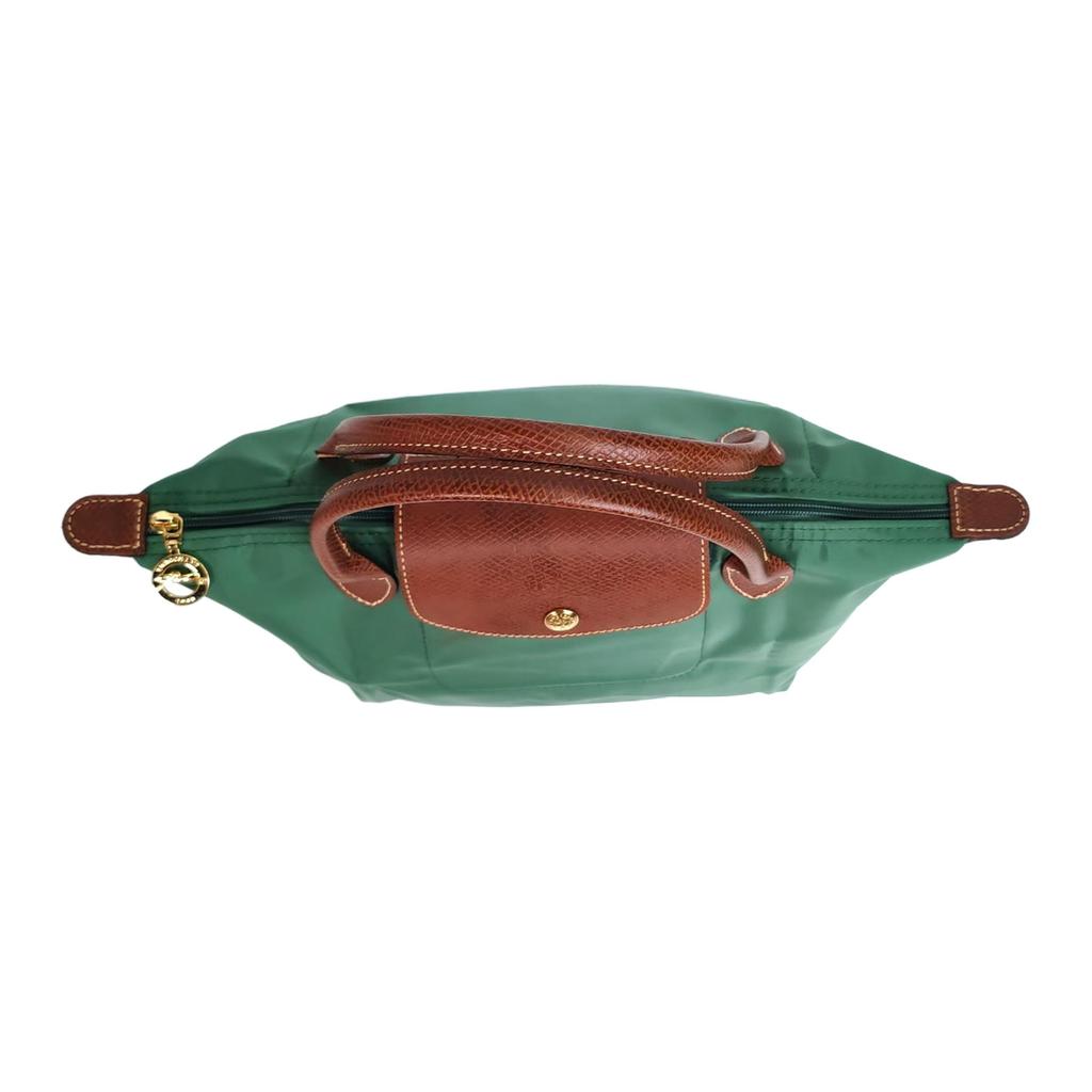 Longchamp Le Pliage Original Minimalist Commuter Logo Textured Nylon Canvas And Leather Dumpling Tote Bag Small Women Tote Bags Sage 1621089P84