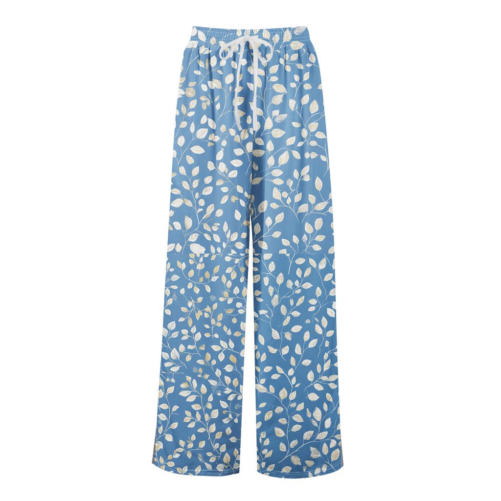 Damen Sommer Boho Palazzo Hose Hohe Taille Weites Bein Blumendruck Freizeithose Mit Taschen
