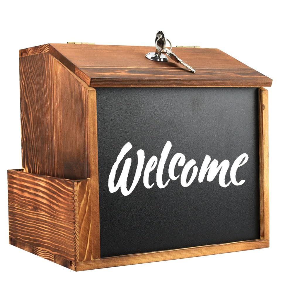 COTEN Wooden Survey Box with Stationery Privacy No Assembly Key Mountable Chalkboard, Holder, Organizer, Required, Included, Desktop/Wall