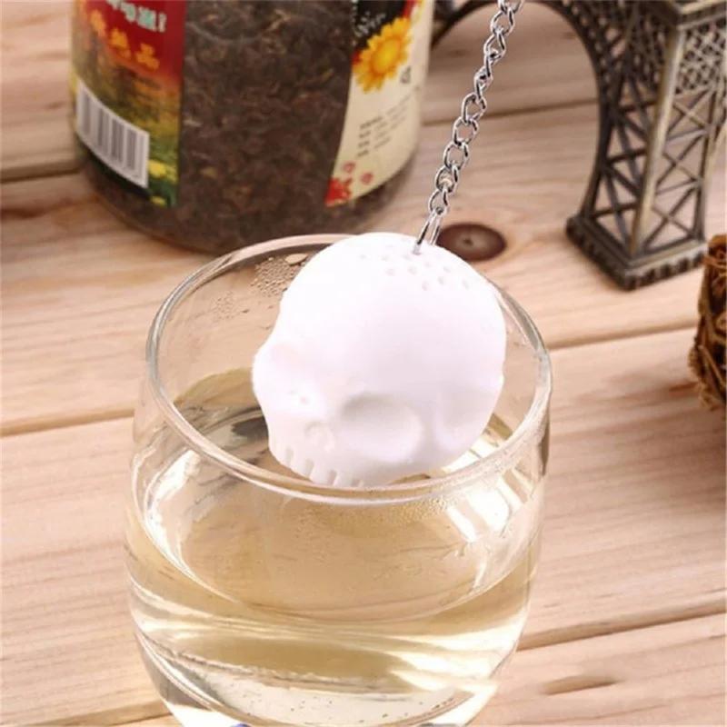Creative Skull Head Shape Silicone Tea Infuser Tea Strainer Bag Scented Tea Reusable Cartoon Model Brewing Kitchen Tool