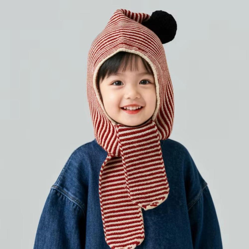 2-in-1 Children's Scarf Hat Striped Design Kids Warm Cap Knitted Hood Scarf  Children Autumn-Winter