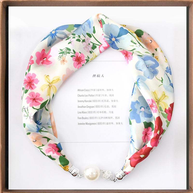 1pc Neckerchief Women Necklace Scarf Hand Wrist Magnetic Button Bag Scarves Scarves Print