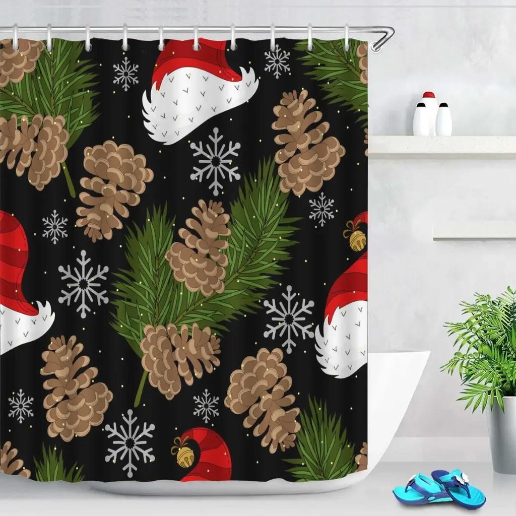 Christmas Cookies Bathroom Curtain Christmas Gift Shower Curtain Bathroom Waterproof Fabric New Year Holiday Decoration Hooks