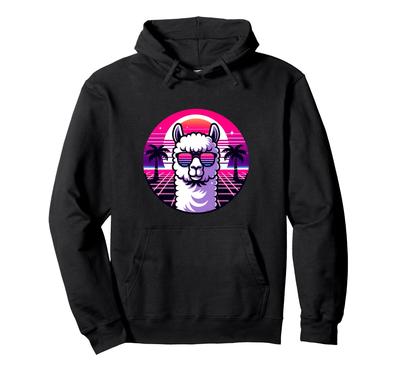 Cool Alpaca Retro Neon Hoodie with Sunglasses