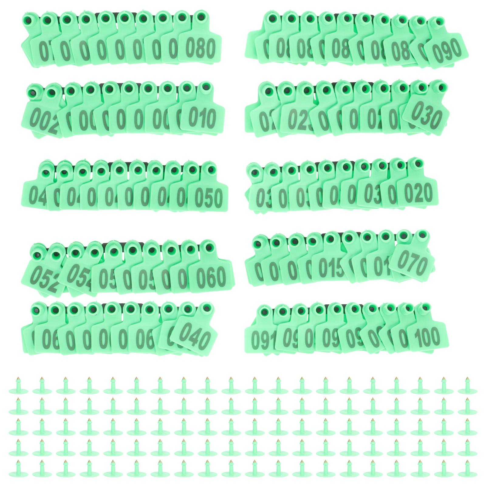 

100 шт. Ветеринарные бирки для ушей животных, принадлежности, этикетка, номер, идентификация, медь, домашний скот зелёный