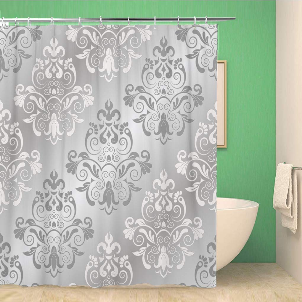 Antique Shower Curtain,Victorian Style Medieval Motifs With Classic Baroque Oriental Shapes,Cloth Fabric Bathroom Set With Hooks