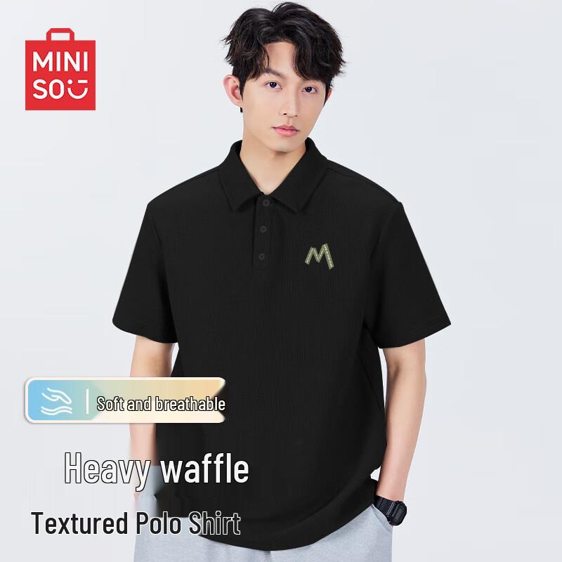 MINISO Men s Casual Waffle Knit Polo T-Shirt L