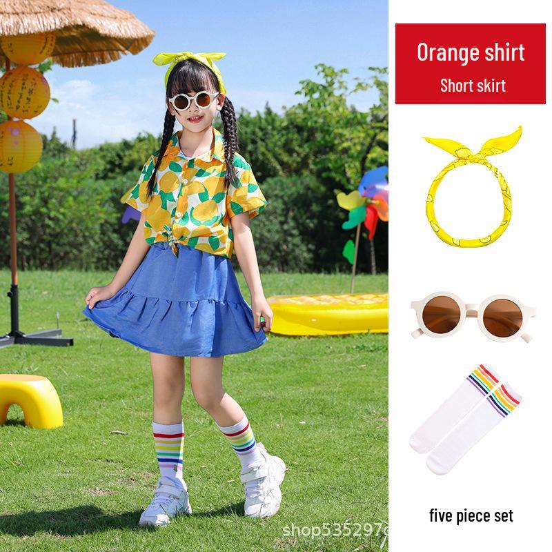 In-Stock Hong Kong Style Floral Cheerleading Uniforms for Boys & Girls - Short Sleeve Performance Costumes (Kindergarten)