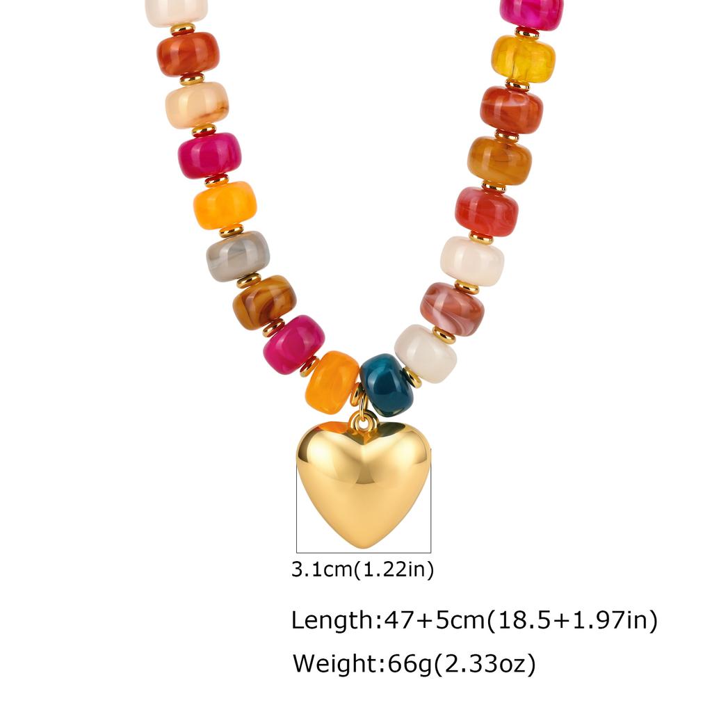 Fashion Colorful Acrylic Big Beads Heart Pendant Necklace for Women, Creative Clavicle Chain Necklace, Statement Trendy Jewelry