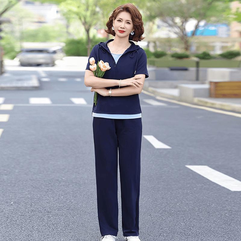 Women s Summer Loose Fit Casual Hooded Two-Piece Set 2XL