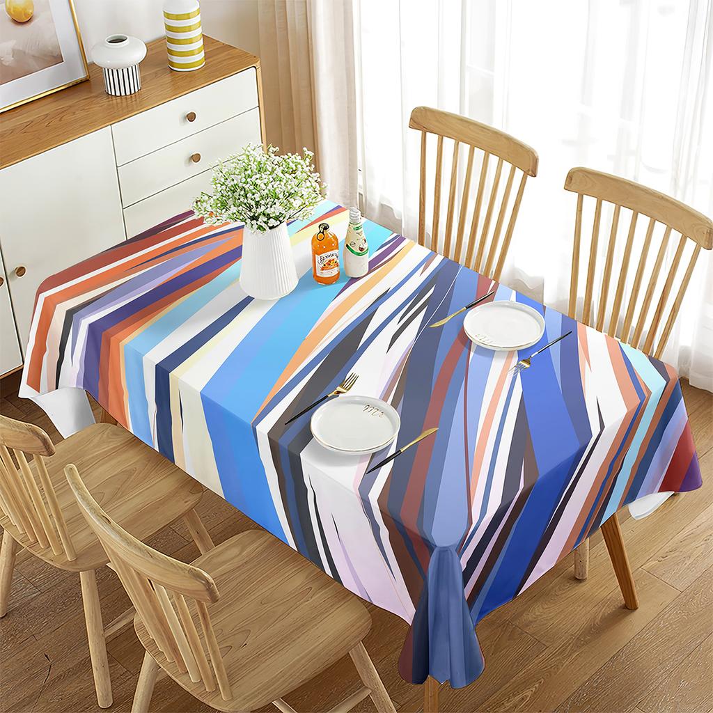 Striped Tablecloth for Rectangle Tables, Abstract Geometric Stripe Polyester Geometric Table Cloth for Kitchen Dining Room