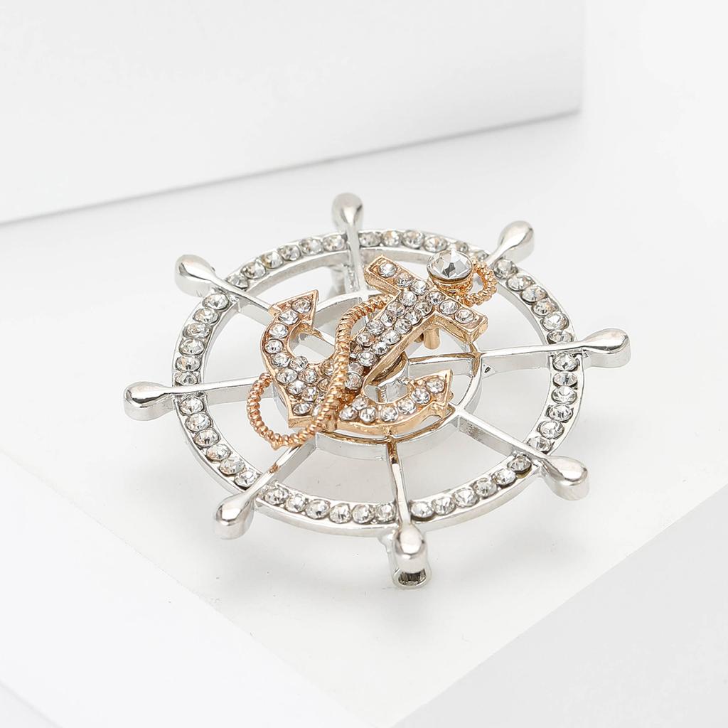 Creative Alloy Full Drill Rudder Anchor Brooch Navy Style Exquisite Men'S Clothing Brooch Ornament Pin