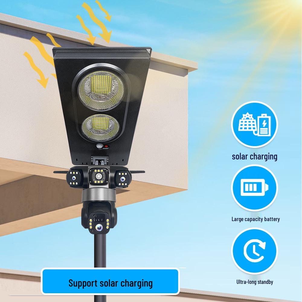 V380 Three-Screen Solar-Powered Smart Outdoor Camera with Remote-Controlled Street Light