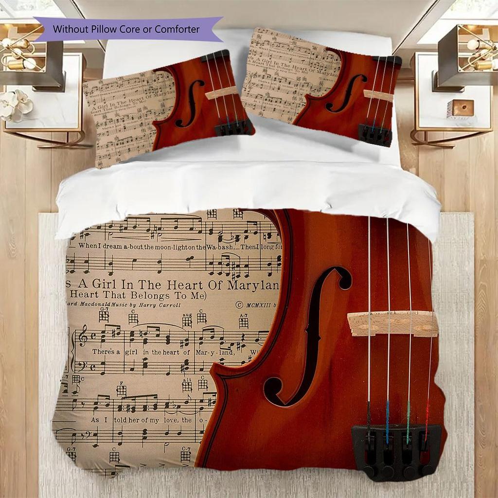 1PC Music, guitar Theme Bedding Quilt Set Quilt Cover Pillowcase Home Decoration Birthday Gift (1 * duvet cover + 2 * pillowcase, without core)
