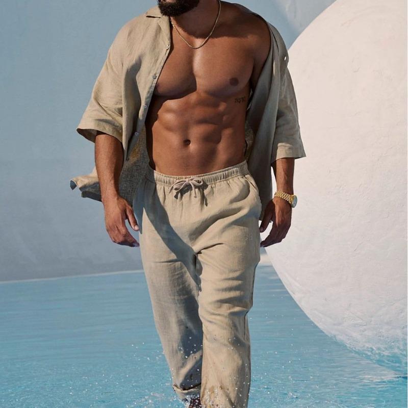 Men's Linen Pants Light Breathable Light Luxury Cool Holiday Casual Pants Sports Fitness Striped Trousers