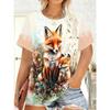 Fashion Women's Crew Neck Short Sleeve 3D Animal Color Printing Animal Short Sleeve Crew Neck T-Shirt