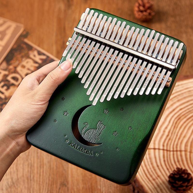 17 key Mahogany Kalimba 21 Key Thumb Piano Finger Piano for Beginner Cat Moon Mbira Gifts for Adults/Kids
