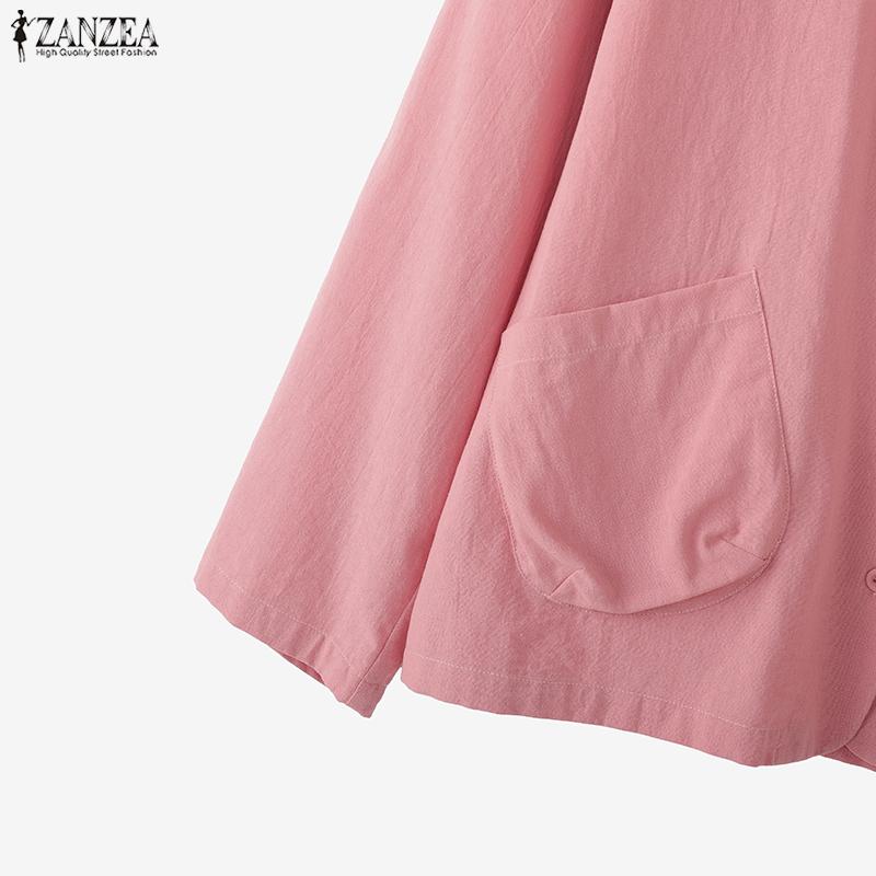 ZANZEA Women Casual V-Neck Loose Long Sleeve Cotton Blouse