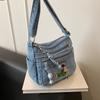 Cartoon Embroidered Denim Bag Women's Shoulder Crossbody Bag