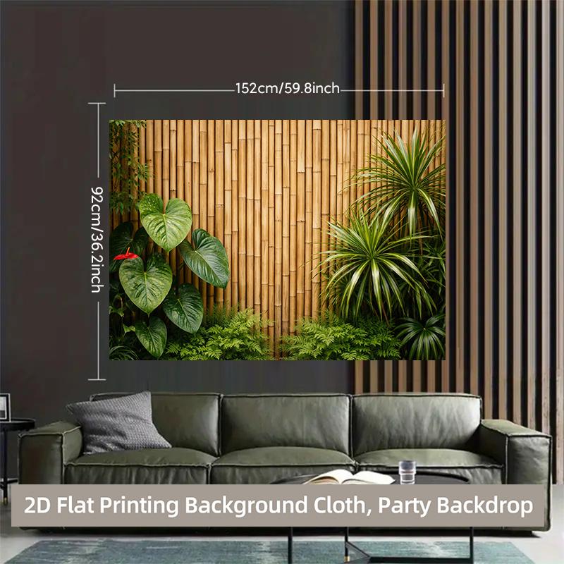 Tappezzeria Giardino Tropicale Piante Verdi Recinzione di Bambù Appeso a Parete per Decorazione Soggiorno Camera da Letto Arte Paesaggistica Zen Naturale Stampa per la Casa