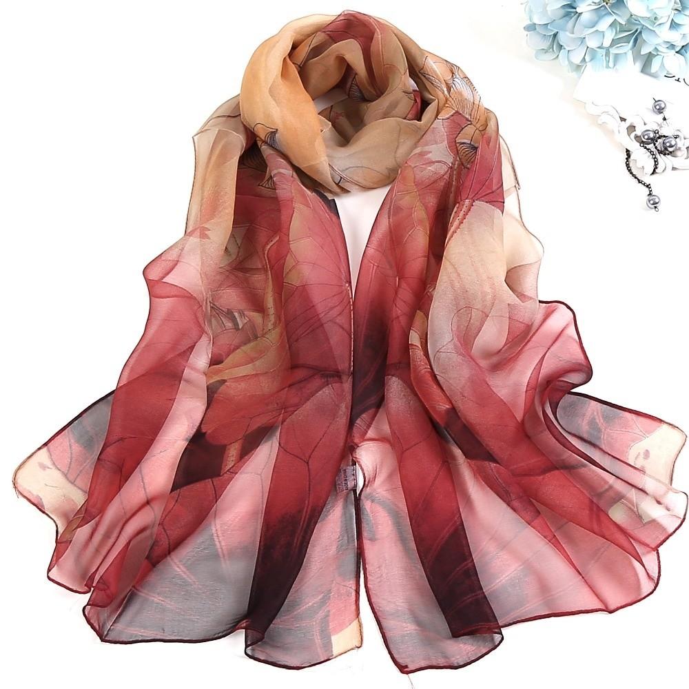 Soft Beach Silk Shawl Lotus Print Long Chiffon Scarf Floral Printing Scarf  Sunscreen Protection