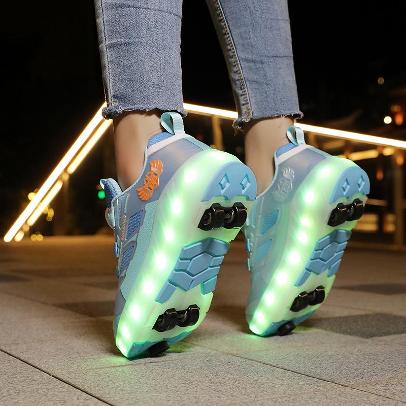 Patines de Ruedas con Freno para Niños Carga Plana Extraíble LED Cuatro Ruedas Zapatillas Deportivas Brillantes Zapatillas Brillantes para Mujer