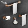 Brushed Rose Gold 304 Stainless Steel Bathroom Set: Towel Rack, Towel Ring, Paper Towel Holder, Hook.