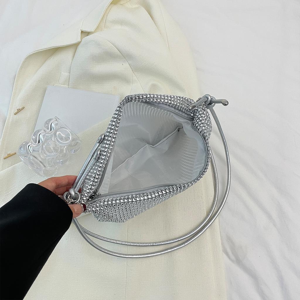 Glamorous Evening Bag Shoulder Handbag for Women Shiny Rhinestone PVC Mesh Diamond Zipper Closure For Party Gala Formal Events