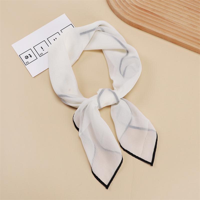 Fashion Simulated Silk Scarf Women's Simple Style Solid Color Thin Cloud Pattern Scarf Small Square Scarf