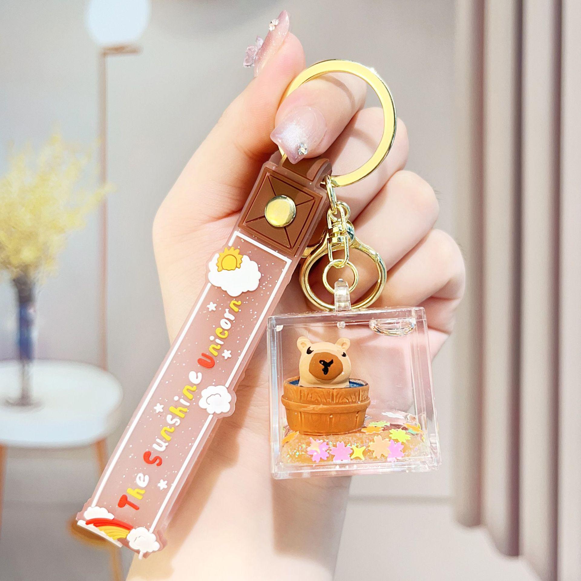 Acrylic Capybara Oil Flowing Sand Keychain Pendant