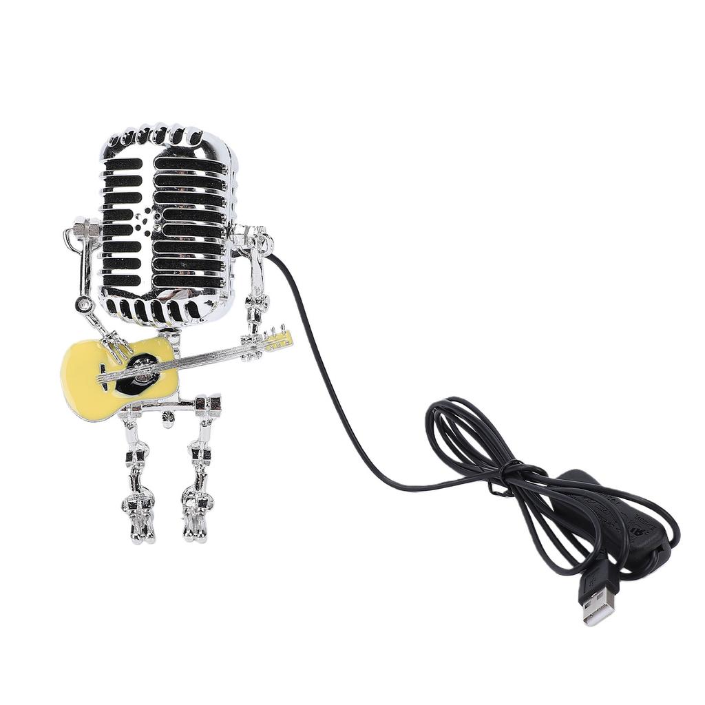 Yellow Guitar Microphone Desk Lamp USB Powered Vintage Microphone Guitar Robot Lamp for Music Lovers