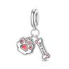 S925 Silver Cute Dog Charms Bead Keychain Animal Puppy Teddy Yorkshire Terrier Crab Paw Whale Rooster Snake Crocodile Jewelry