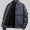 Men Cotton Coat Solid Color Stand Collar Long Sleeve Casual Baseball Style Coat with Pockets Winter Thickened Warm Outerwear