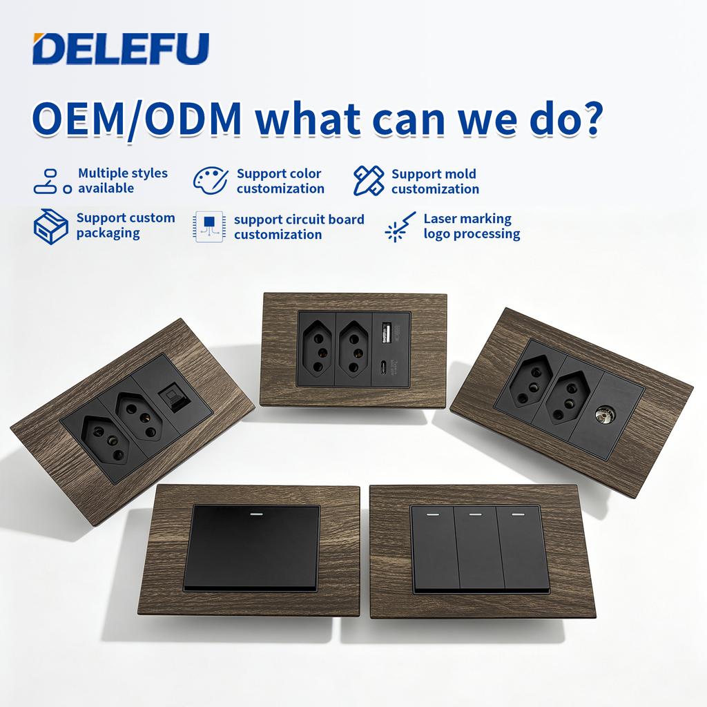 DELEFU Brasilianischer 118er Vintage Aluminium-Holzmaserung Schaltersteckdose mit USB Typ-C Anschluss Netzstecker ist Langlebig.