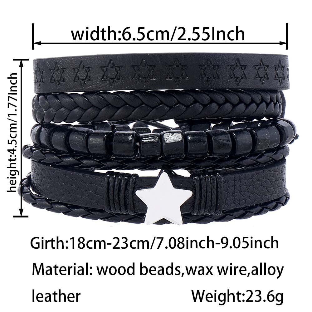 European and American New Dark Wind Alloy Pentagonal Leather Bracelet Four-Piece Set Men's Leather Bracelet Factory Direct Sale
