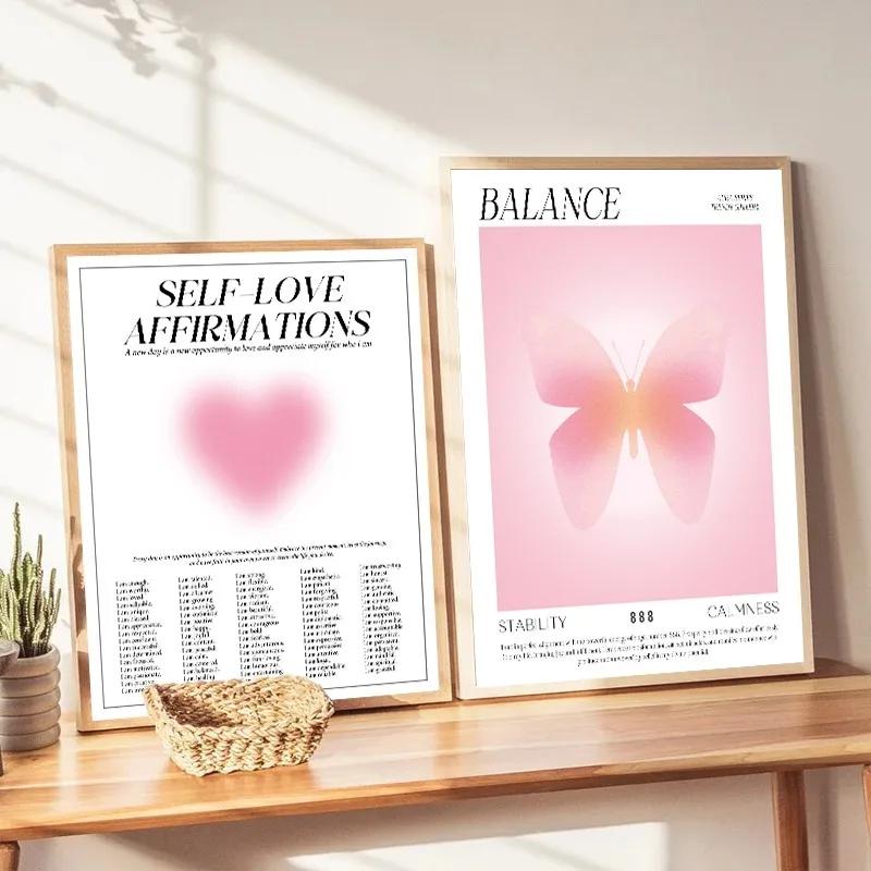 Rosa Aura Halo Druck Wand Kunst Liebe Schmetterling Blende Mode Poster Moderne Rosa Mädchen Zimmer Leinwand Malerei Schlafzimmer Wohnkultur
