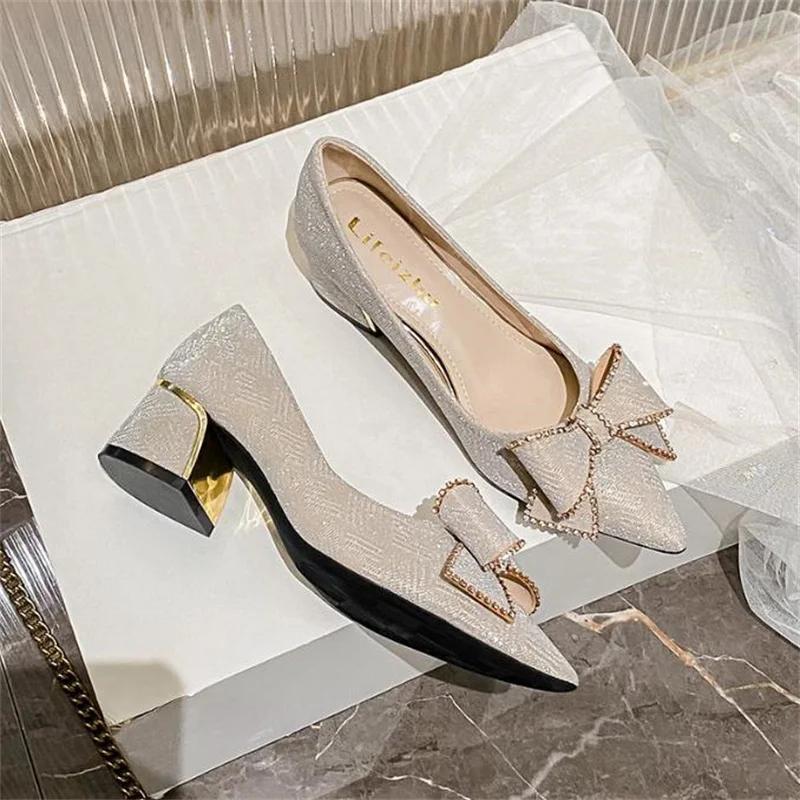 Tacones Altos de Mujer con Pedrería Punta Fina Tacón Grueso Zapatos de una Sola Pieza Zapatos de Fiesta Oficina Boda Talla Grande 35-43 Zapatos de Mujer