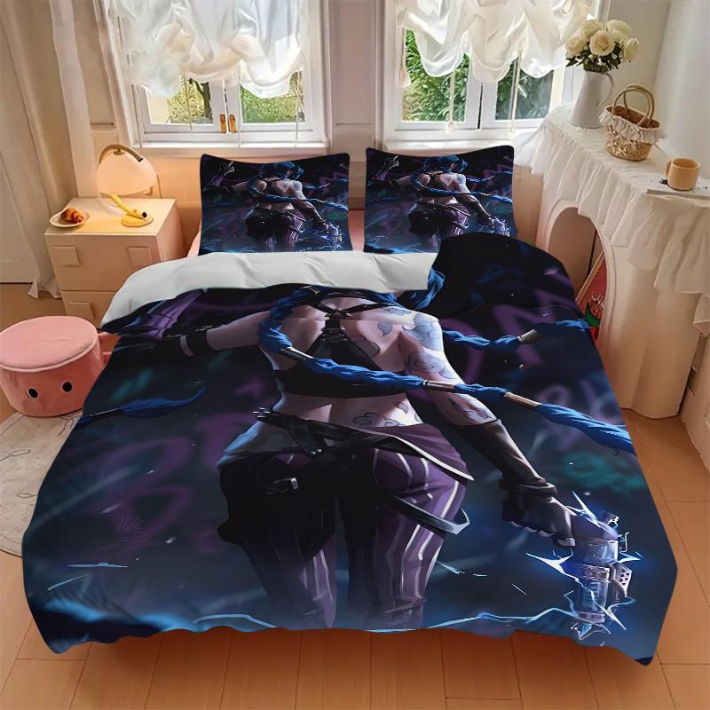 3pcs Jinx Blue Haired Warrior Home Decor Bedding Set-Perfect for Bedroom, Guest Room, Living Room, Hotels | Festive Gift for Fans, Travelers