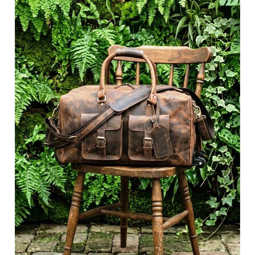 

Сумка Weekender с верхним зерном ручной работы в стиле ретро — дорожная спортивная сумка на колесиках — коричневая спортивная сумка на колесиках 21 дюйм — кожаная сумка на колесиках 21 x 11 x 10 in коричневый