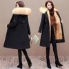 Haining Fashion Temperament Women Winter Coat Faux Fur Lined Detachable Hood Thick Warm Parka Jacket for Mother Coat