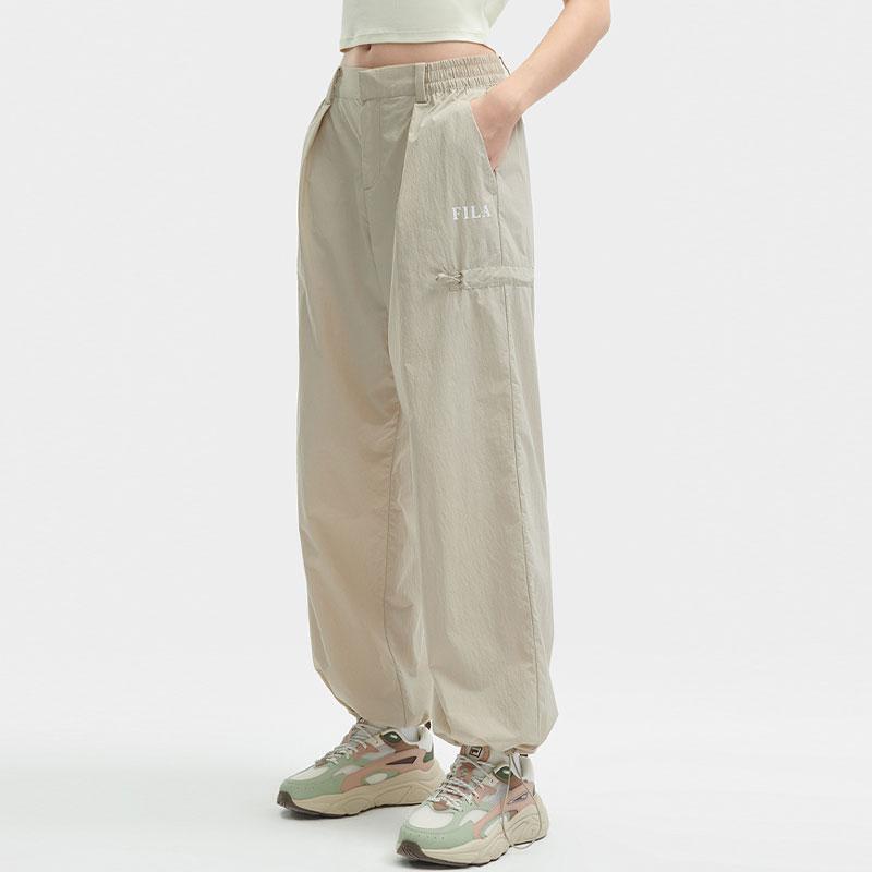 FILA Solid Color Tapered Woven Casual Pants Women bottoms Feather-Gray F51W429801F-GY