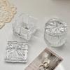 Heart Shape Clear Glass Jewelry Box with Bow, European Vintage Relief Decorative Organizer for Home Vanity