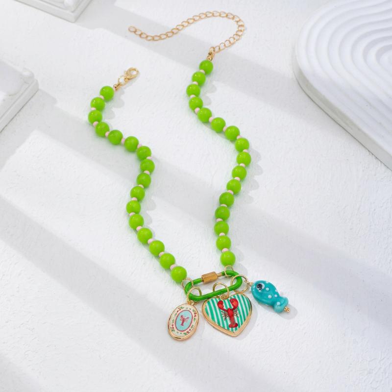 Bohemian Layered Summer Beach Necklace Acrylic Colorful Beads Fish Starfish Charms for Daily Dating Wear
