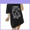 Damen Mädchen Lustiges Kurzarm Mond Katze Print Punk Gothic Lässiges Oberteil Bluse