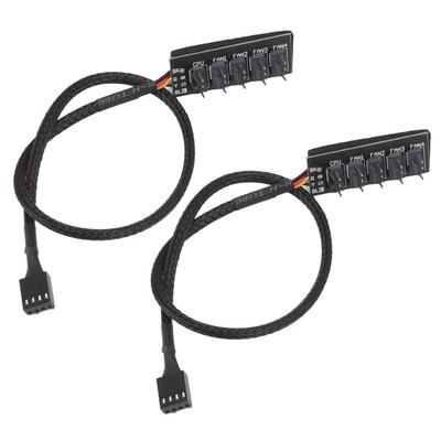 2 Stück PWM Lüfter-Hub-Splitter 4-Pin Schwarz 1 zu 5-Wege Selbstklebender Lüfter-Erweiterungs-Splitter für 3-Pin 4-Pin-Stecker